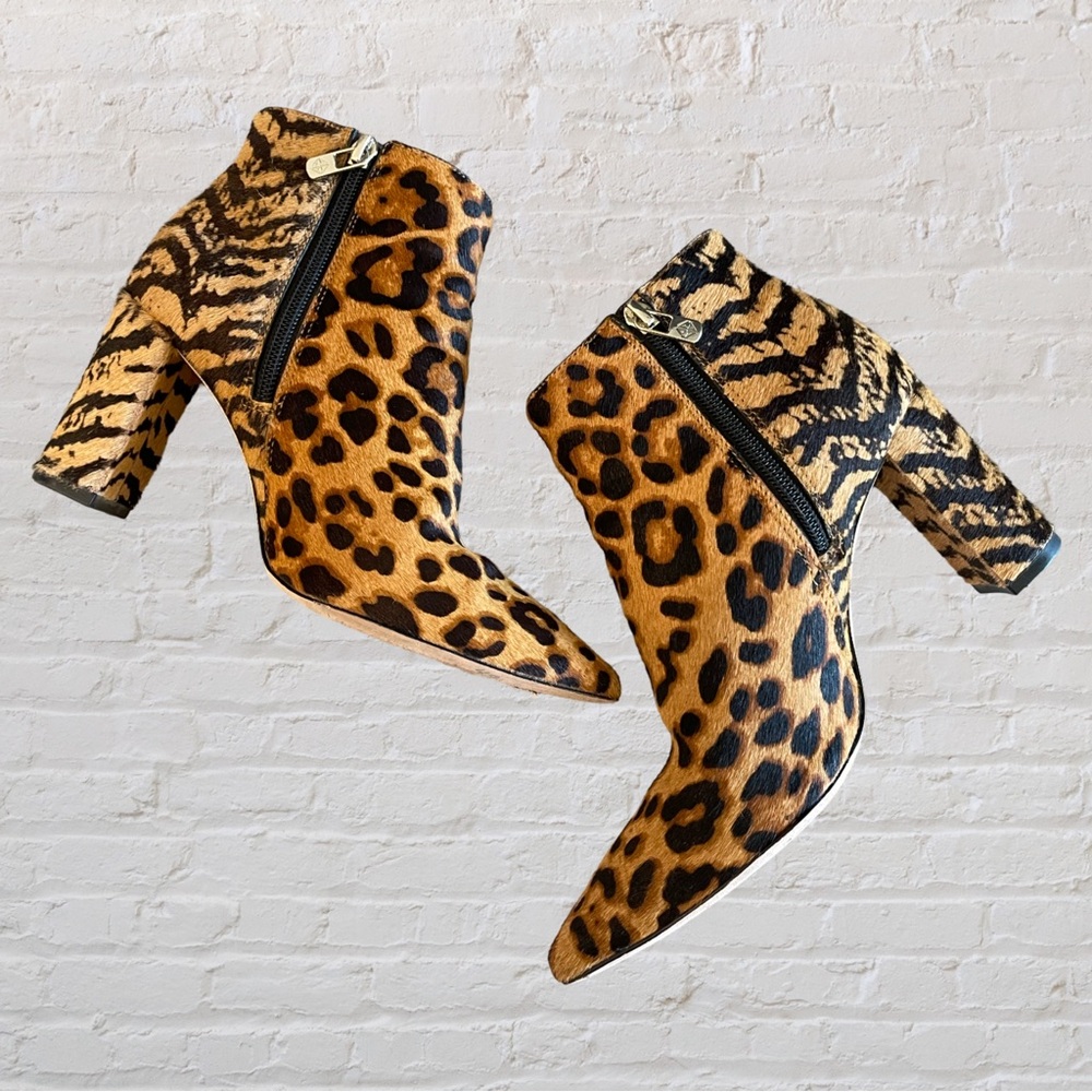 ANTONIO MELANI half leopard print/half tiger cheetah print stripe cowhide boots
